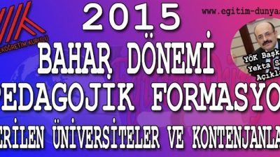 Formasyon Veren Üniversiteler Ve Kontenjanları 2015 Bahar Dönemi